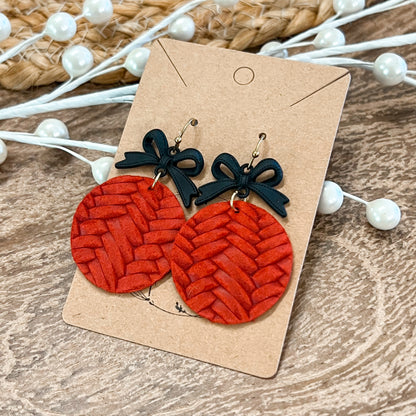 Holiday Red & Black Bow Woven Earrings