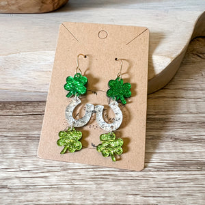 Shamrock and Horseshoe Acrylic Earrings