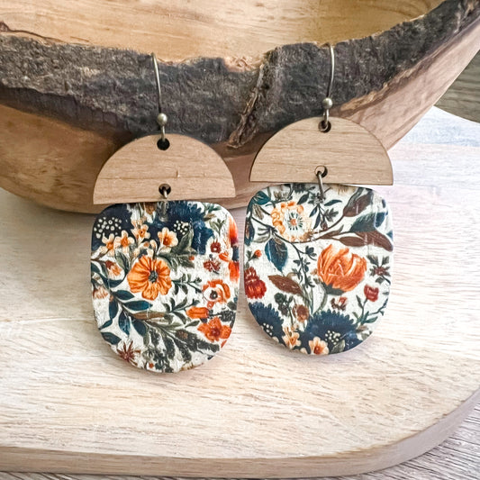 Goldie Floral Leather & Wood Earrings