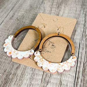 Pink & Coral Floral Genuine Leather Ruffle Arch Earrings