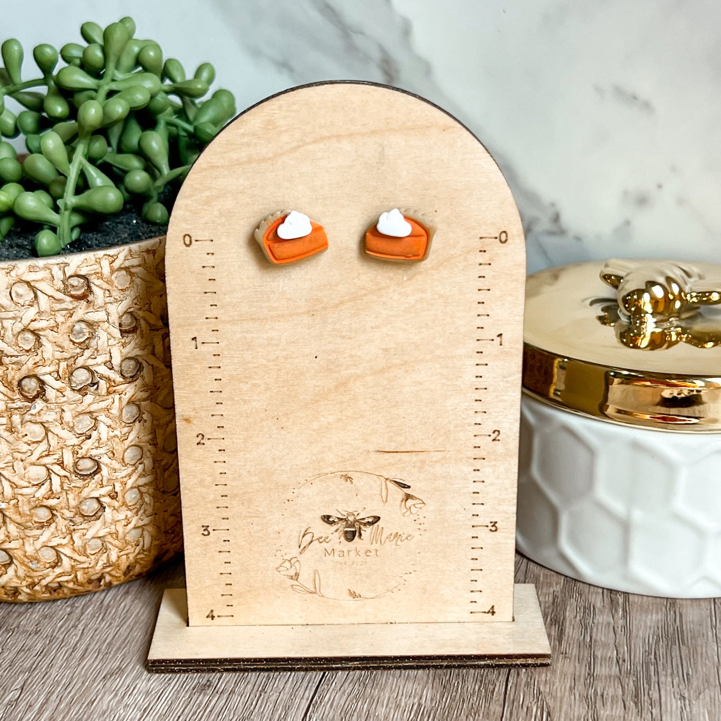 Handmade Clay Pumpkin Pie Stud Earrings
