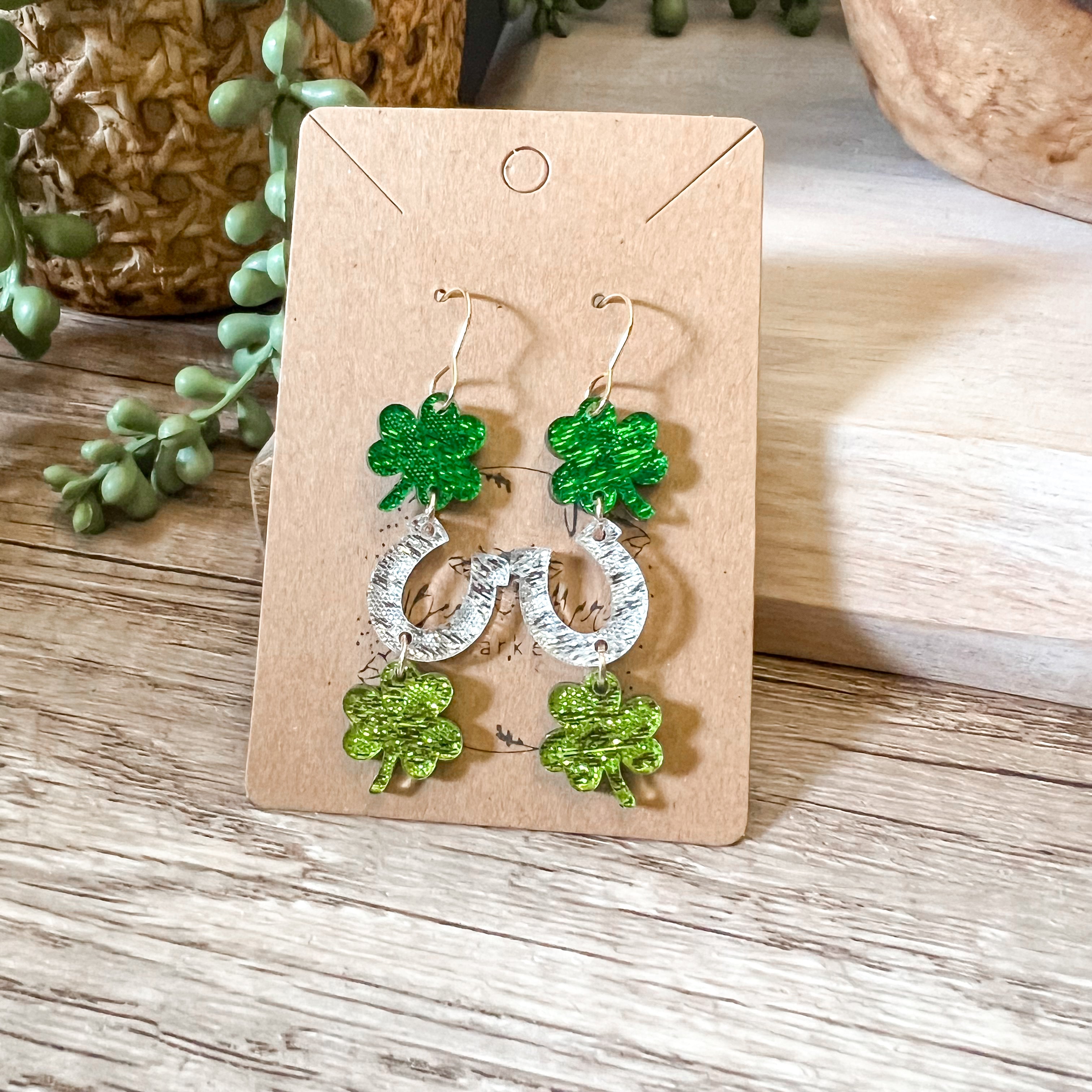 Shamrock and Horseshoe Acrylic Earrings