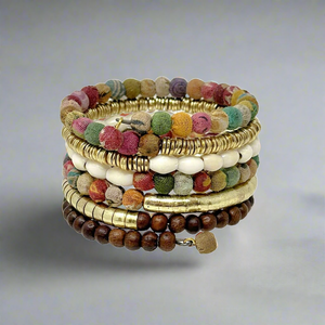 Jacqueline Coiled Wrap Beaded Bracelet Set