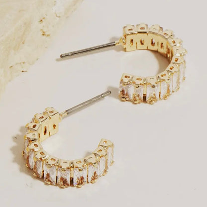 Mini Baguette Rhinestone Judy Hoop Earrings