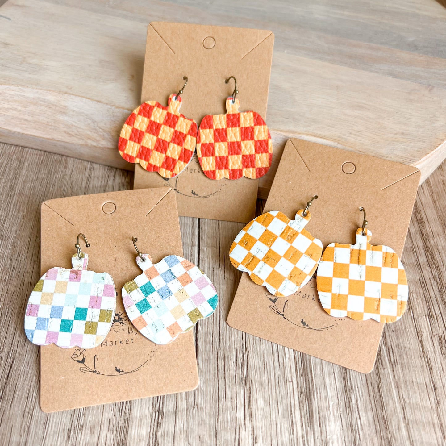Orange Checkered Pumpkin Earrings