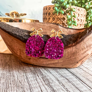 Jessie Raspberry Glitter Arch Bow Earrings