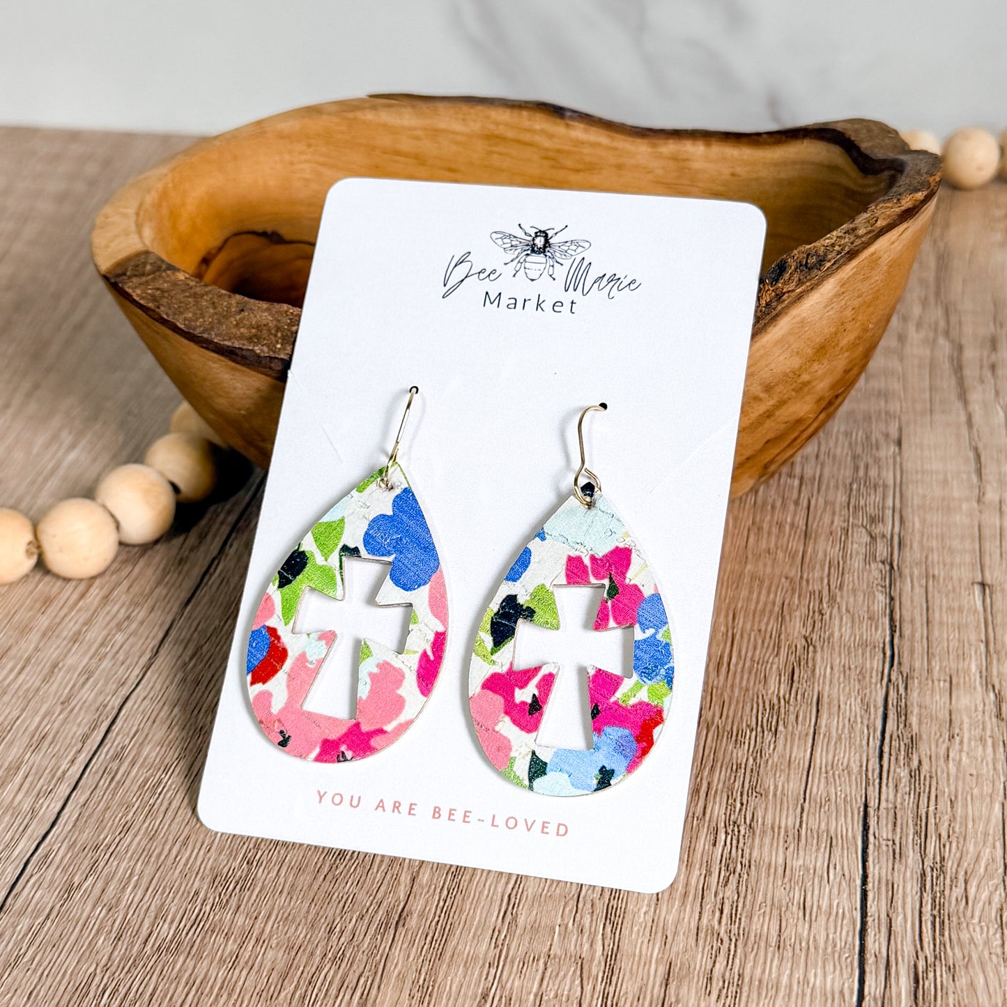 Bold Floral Cutout Cross Earrings