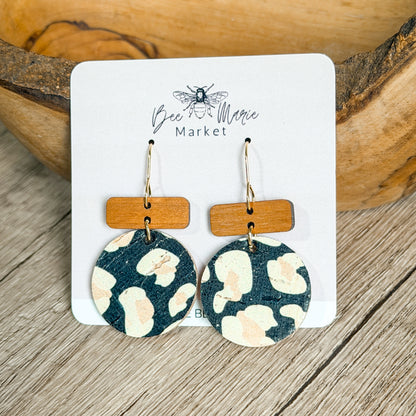 Black Animal Print Bar Earrings