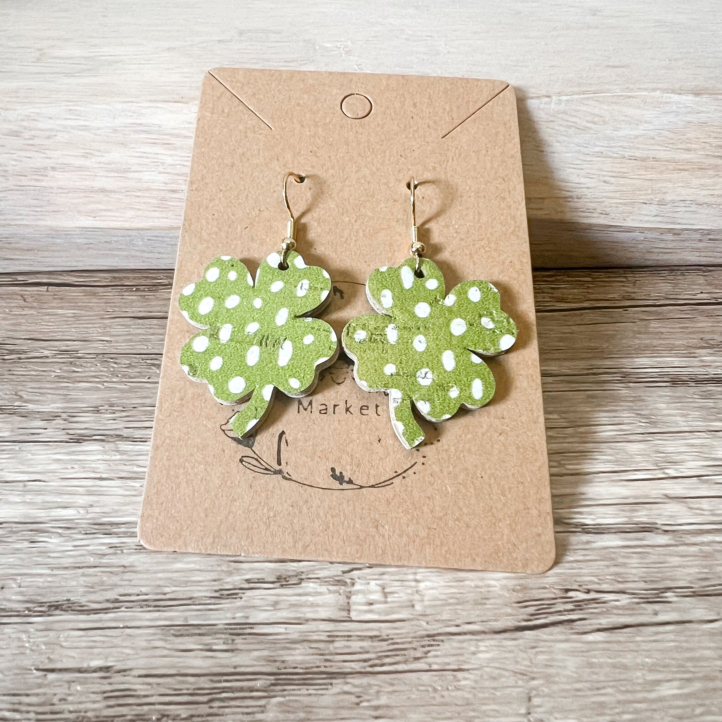 Olive Green Doodle Dot Shamrock Earrings