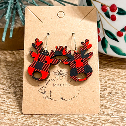 Buffalo Plaid Reindeer Earrings