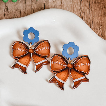 Flower Top Football Bow Earrings
