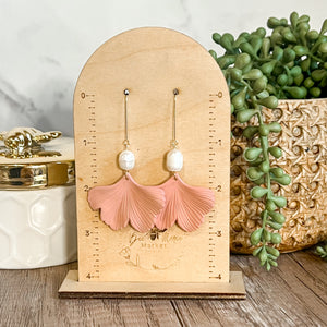 Brittney Blush Leaf Pearl Drop Earrings