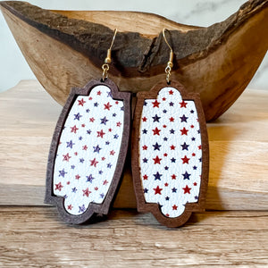 Inlaid Leather & Wood Geometric Teardrop Earrings