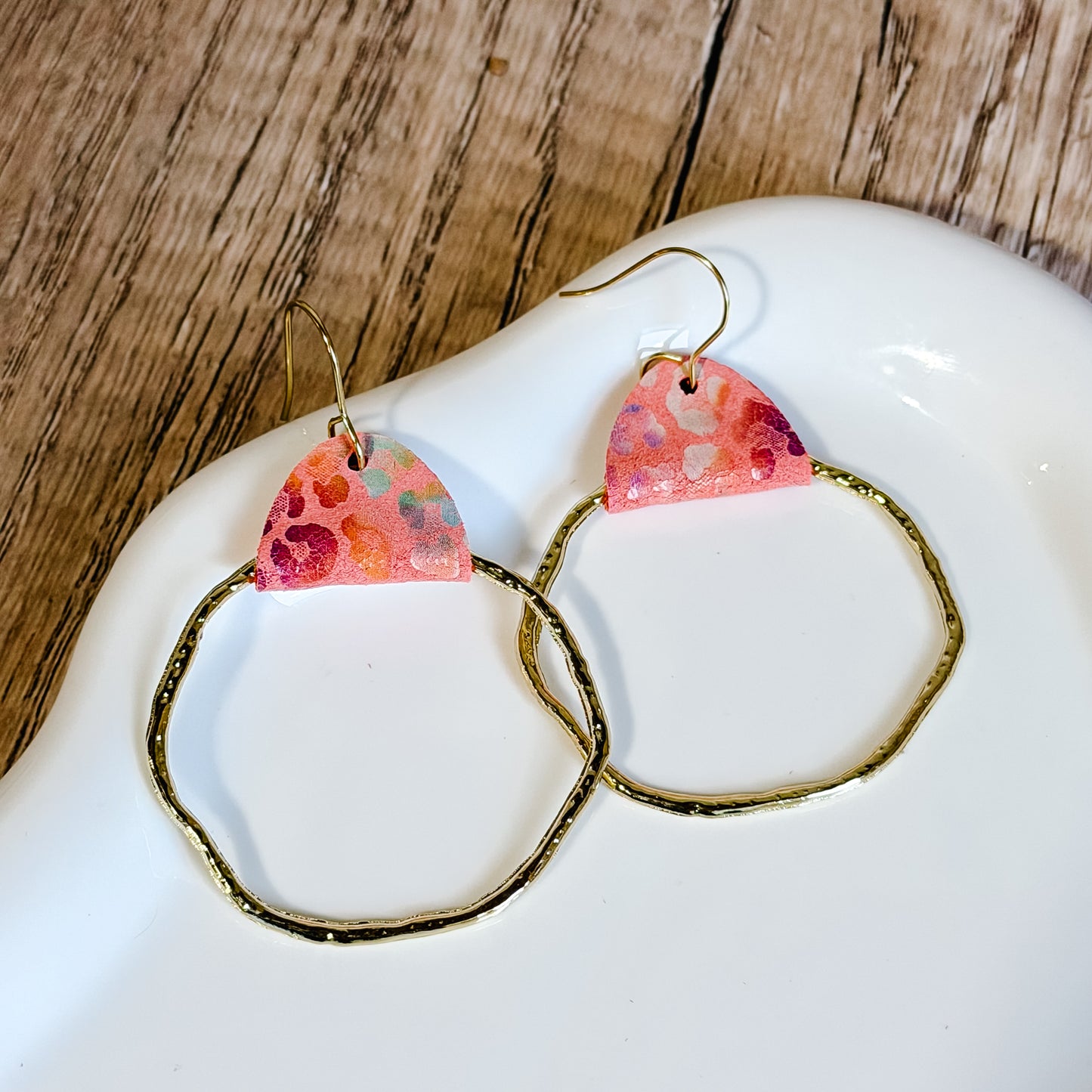 Peach Animal Print Hammered Hoops