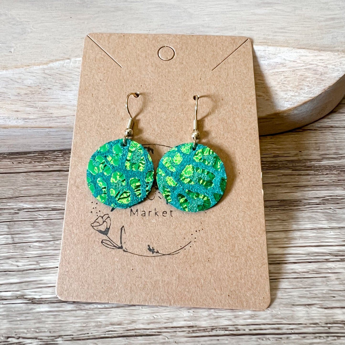 Shimmery Emerald Leopard Round Earrings