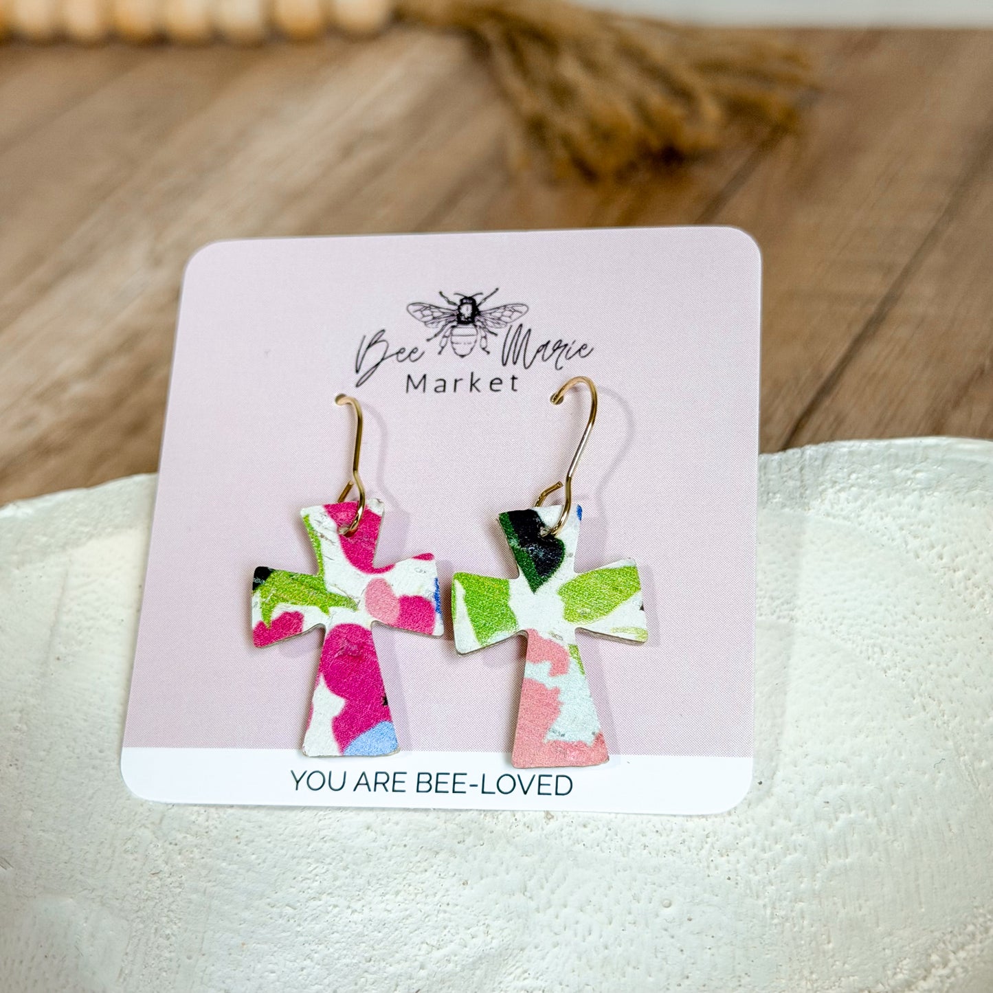 Bold Floral Petite Cross Earrings