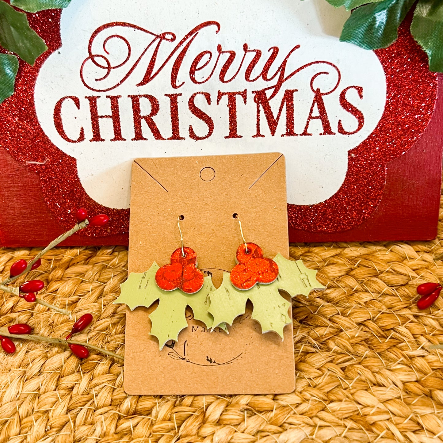 Lime Holly Jolly Leather Earrings