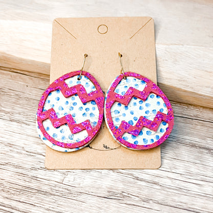 Shimmer Pink & Blue Dot Layered Egg Earrings
