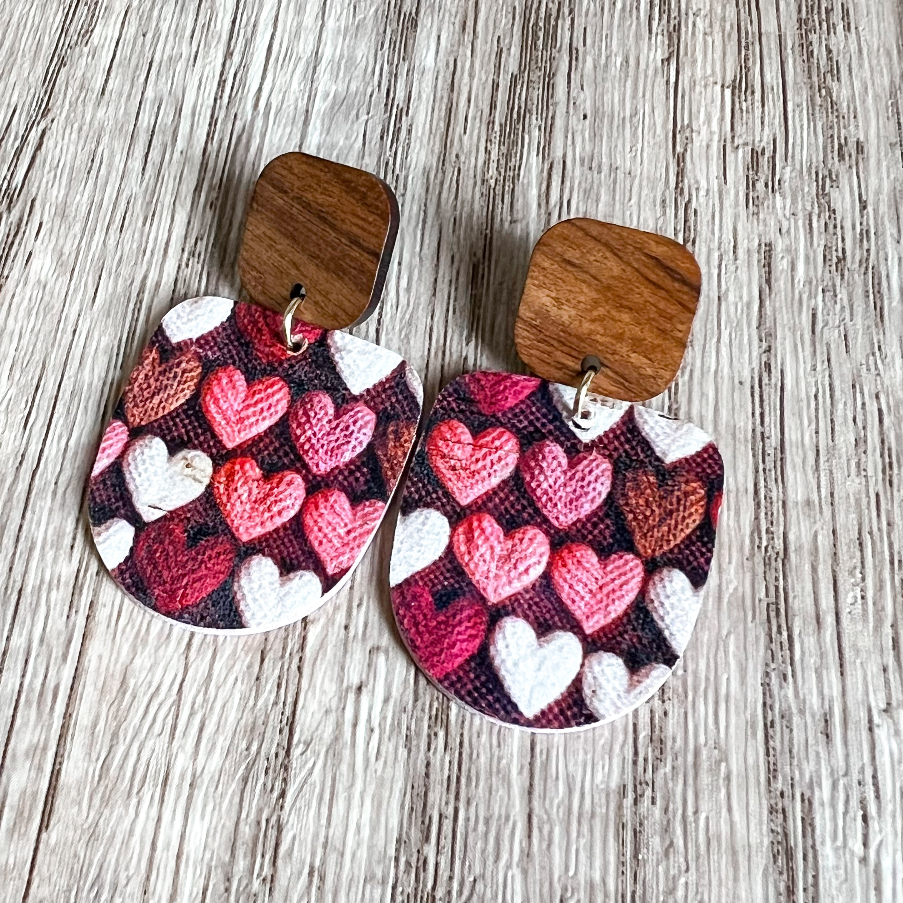 Harriett Leather & Wood Heart Drop Earrings