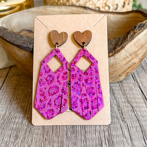 Johanna Pink Shimmer Leopard Heart Fringe Earrings