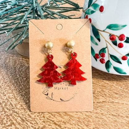 Have a Ball Red Leopard Christmas Tree Earrings