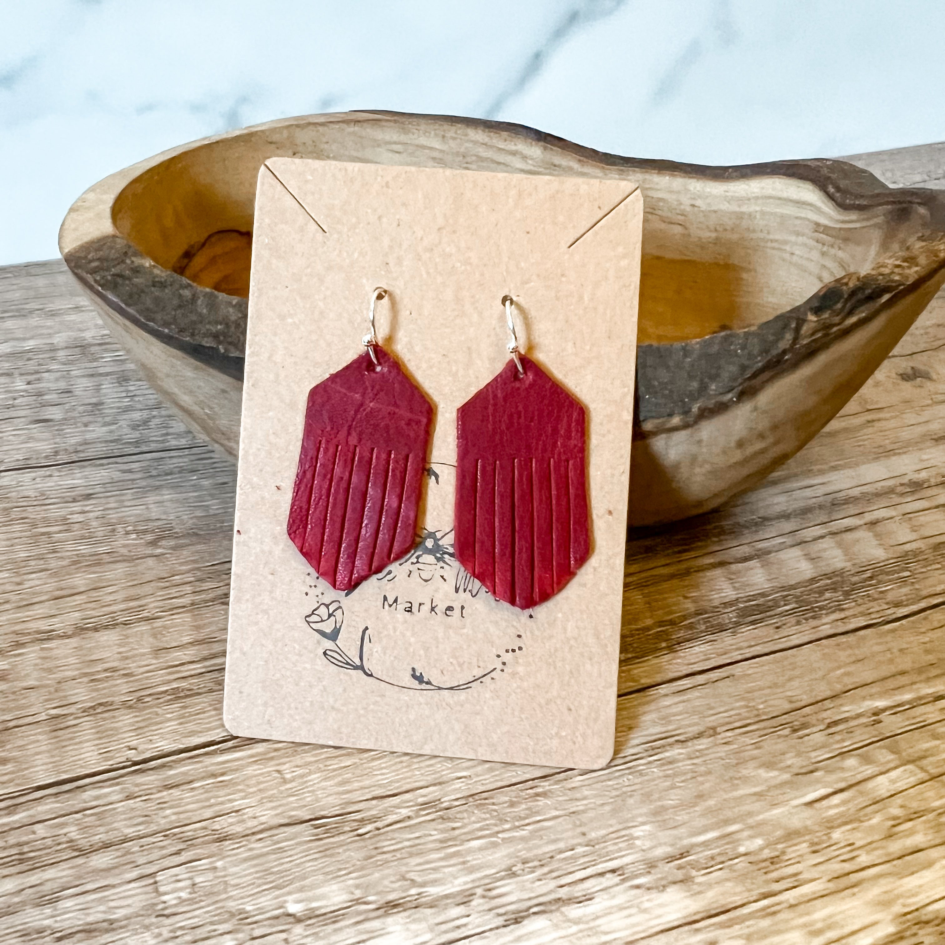 Deep Red Handmade Fringe Earrings