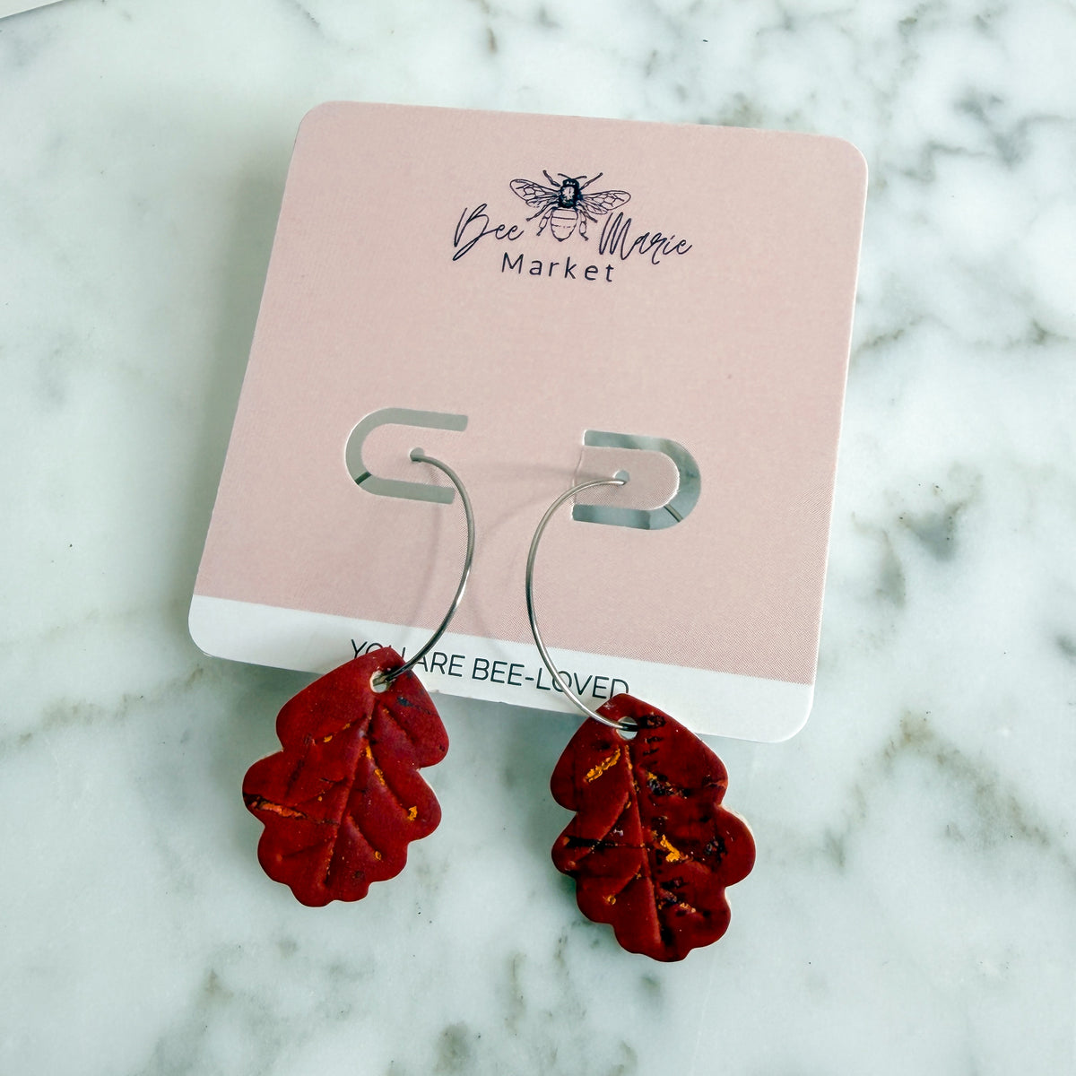 Fall Oak Leaf Cork Hoop Earrings | Lightweight Autumn Earrings