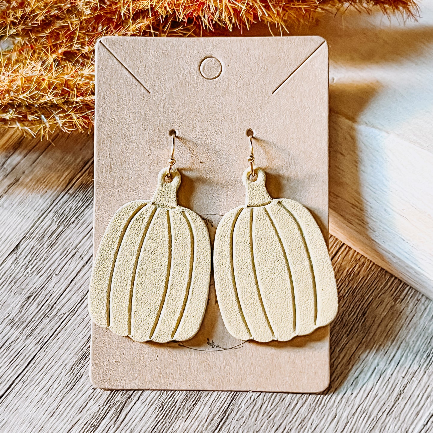 Golden Tan Embossed Pumpkin Earrings