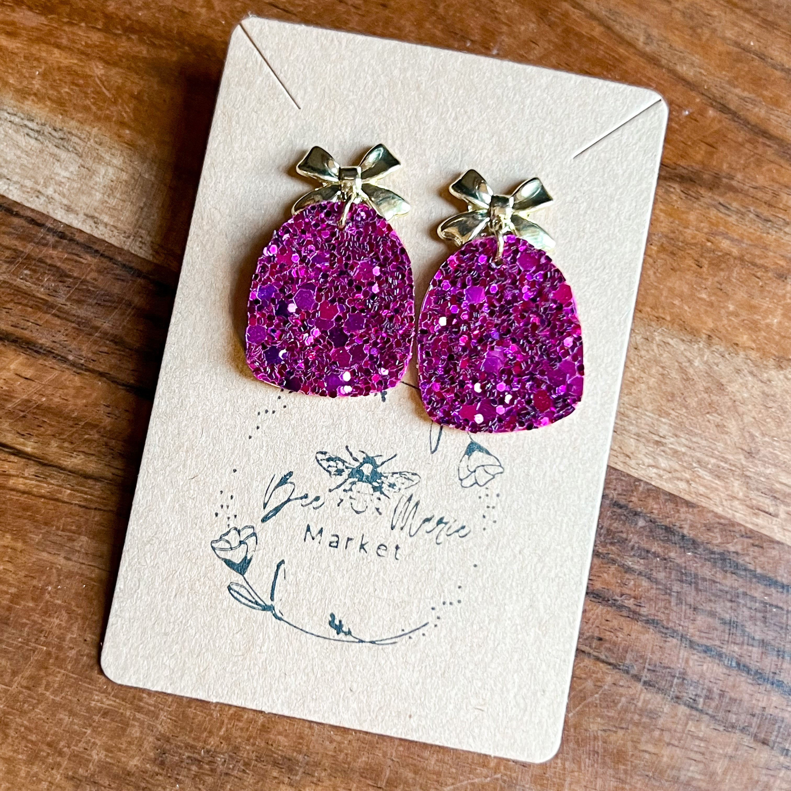 Jessie Raspberry Glitter Arch Bow Earrings