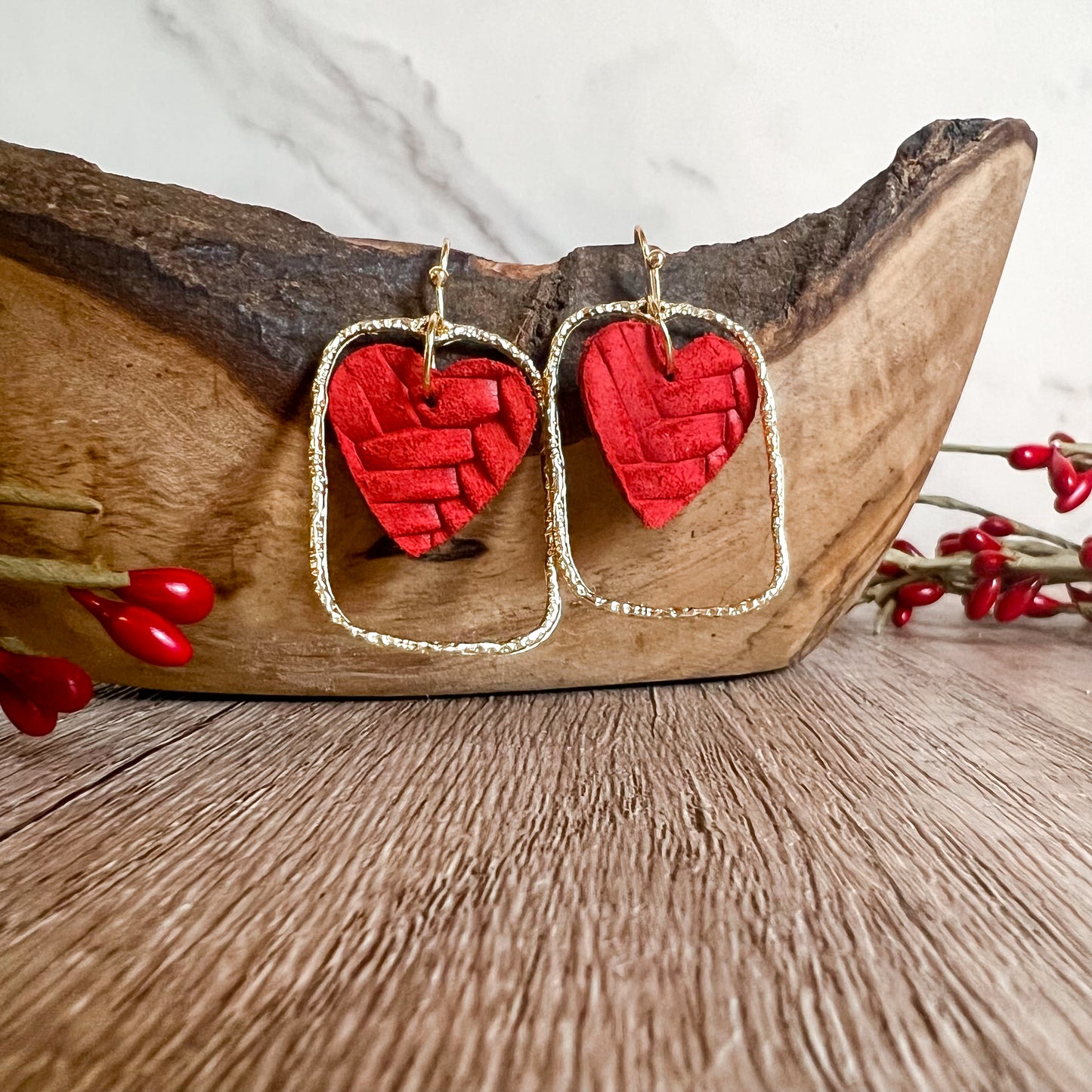 Monica Red Heart Hoop Earrings