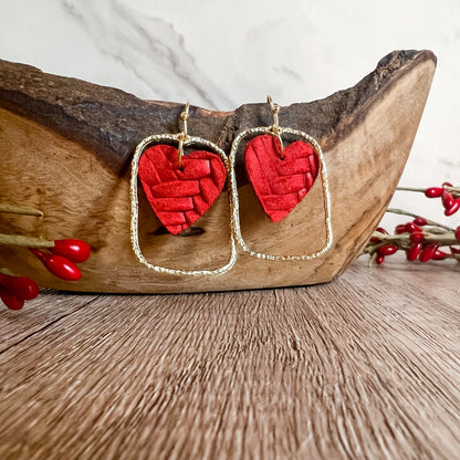 Monica Red Heart Hoop Earrings