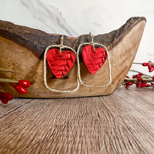 Monica Red Heart Hoop Earrings