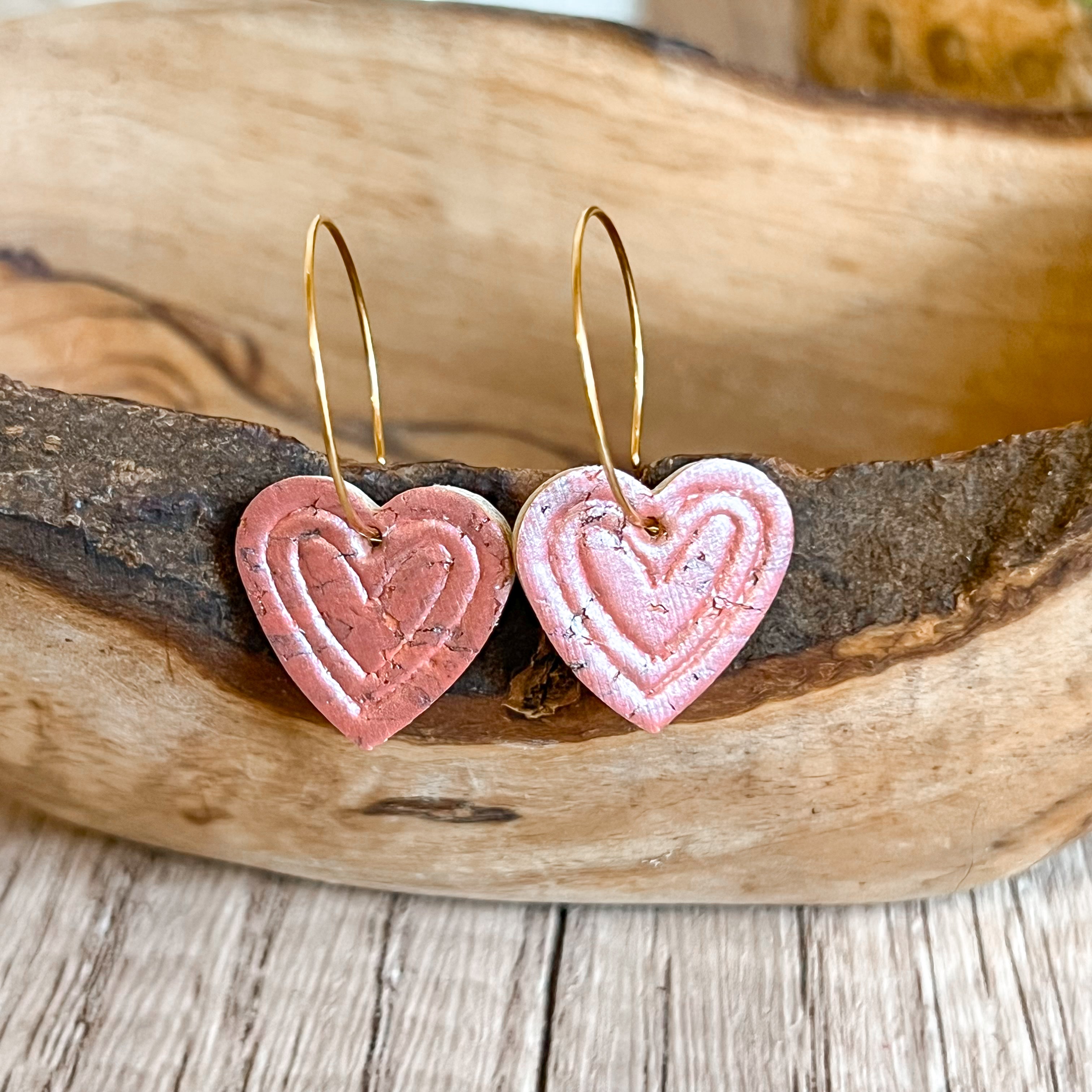 Karla Pearlized Embossed Heart Hoop Earrings