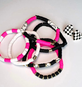 Hot Pink, Black & White Stacked Bracelet Set