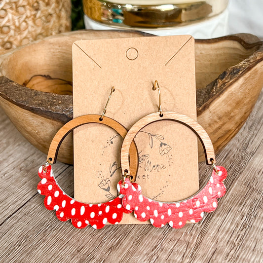 Polka Dot Genuine Leather Ruffle Arch Earrings