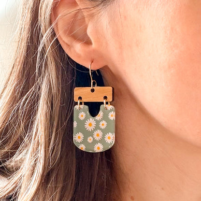 Sage Daisy Drop Earrings