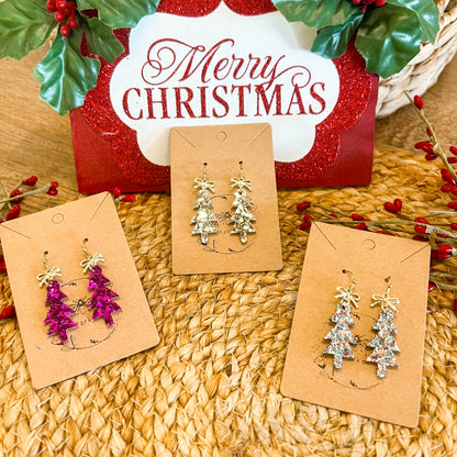Gold Glitter Skinny Christmas Tree Earrings