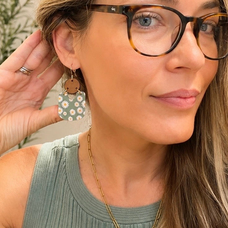 Sage Daisy Drop Earrings