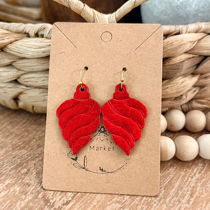 Red Swirl Embossed Ornament Earrings