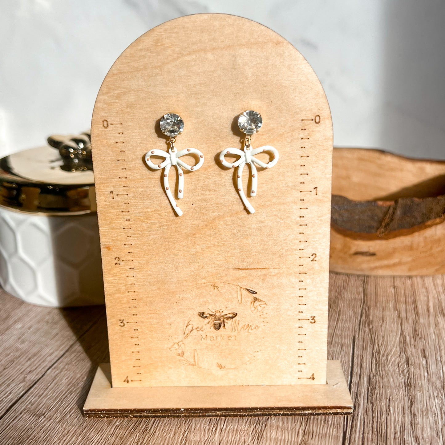 Darla White & Tan Polka Dot Diamond Earrings