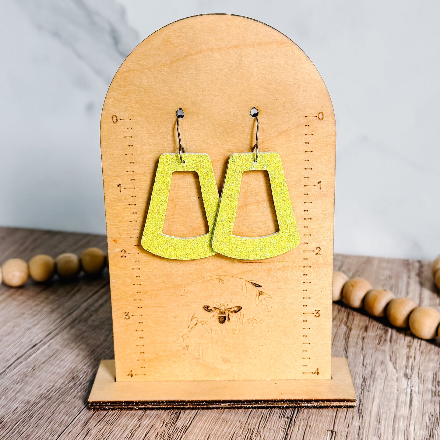 Neon Yellow Glitter Hoop Earrings