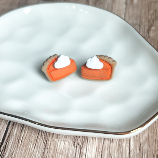 Handmade Clay Pumpkin Pie Stud Earrings