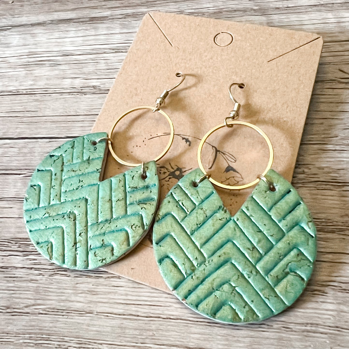 Embossed Pearlized Sage Hoop Earrings