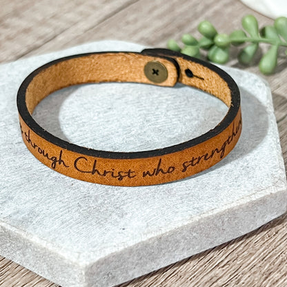 “I Can Do All Things Through Christ” Leather Bracelet