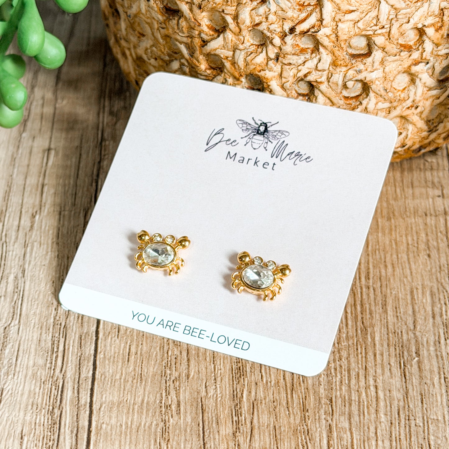 Sparkling Crab Waterproof Stud Earrings