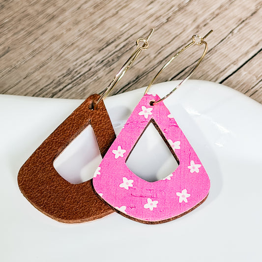 Reversible Pink Daisy Hoop Earrings