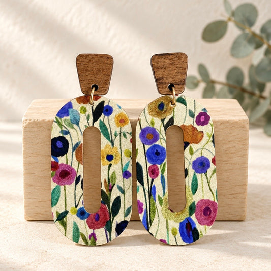 Dreamy Wildflower Oval Open Hoop Earrings