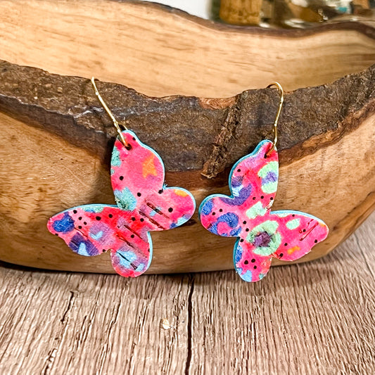 Neon Animal Print Butterfly Earrings