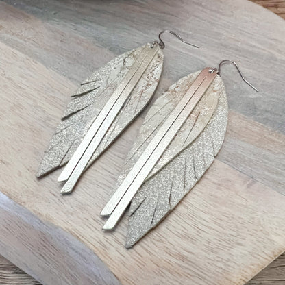Gina Champaign Feather Handmade Leather Earrings