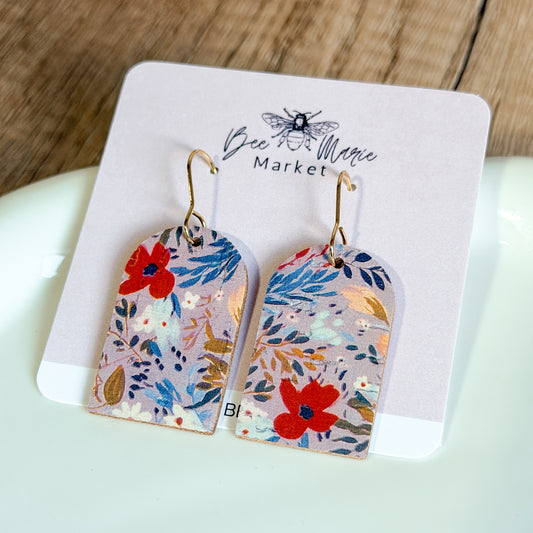 Meadow Mist Floral Arch Leather Earrings